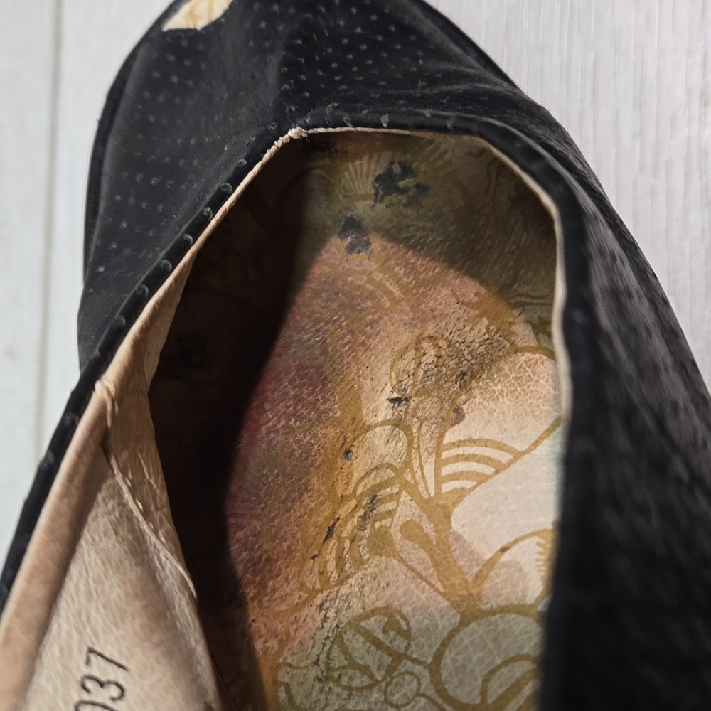 Fly London Black Perforated Peep-Toe Wedge Sandals - Picture 15 of 16